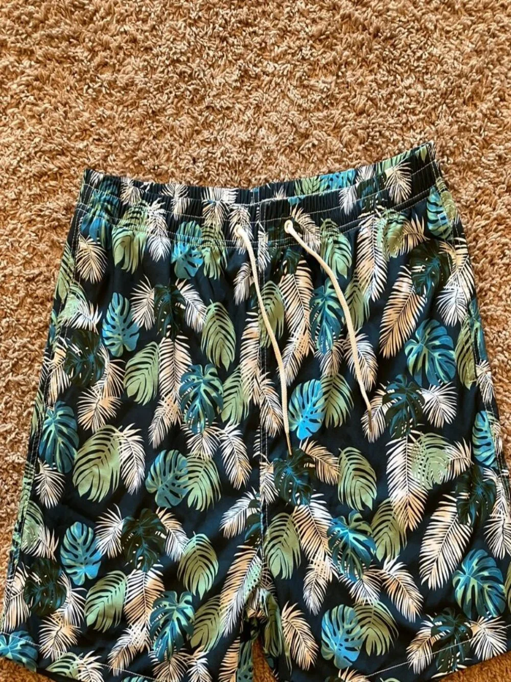Mens 2XL Swim Trunks Bundle Tropical Palm Ombre Blue Pink Tie Waist Board Shorts